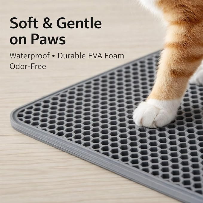 Cat Litter Mat – Large 24x36 Double Layer Honeycomb Litter Trap, Waterproof Non-Slip EVA, Easy Clean Kitty Litter Catcher Litter Box Mat - Image 6