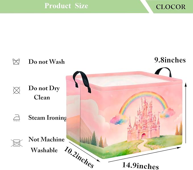 CLOCOR Rectangular Storage Basket Empty,Gift Basket,Waterproof Storage Bin with Handles,Room Decor(Pink Castle) - Image 6