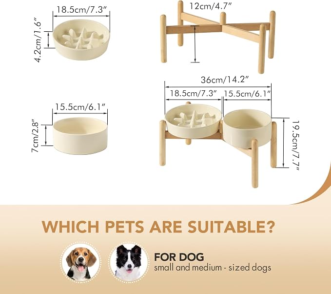 Havniva Elevated Slow Feeder Dog Bowls, Ceramic Dog Bowl Slow Feeder Set | 1.2 Cups Raised Slow Feeder Dog Bowl for Small Breed, 6.1” Dog Water Bowl with Wooden Stand, Puzzle Dog Food Bowl, Non-slip - Image 2