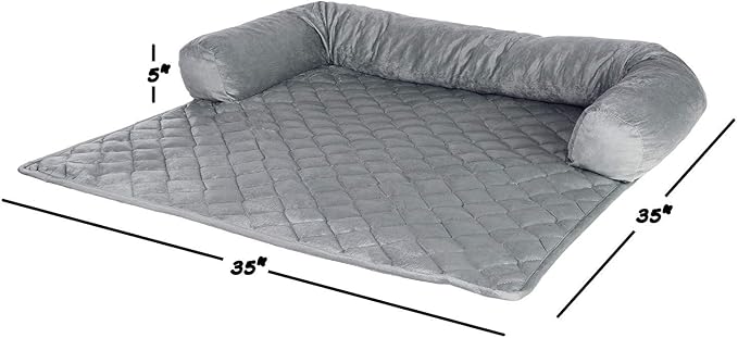 Couch Cover for Dogs - 35x35 Pet Furniture Protector with Memory Foam Neck Bolster, Quilted Fabric, and Water-Resistant Base Layer by PETMAKER (Gray) - Image 3