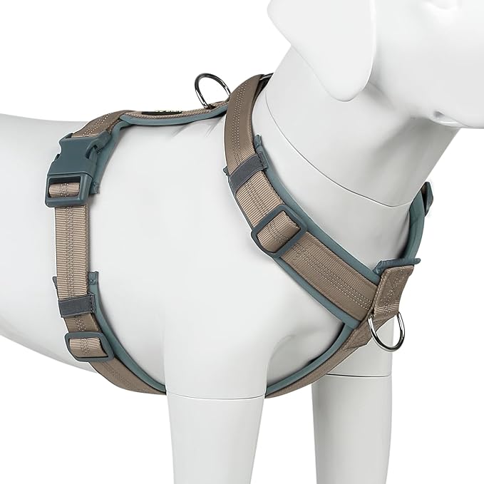 Plutus Pet No Pull Dog Harness, Adjustable Nylon Harness with Soft Padding | Reflective with Front Clip, Heavy Duty for Training and Walking, for Small Medium Large Dogs, Beige, L by PLUTUSPET