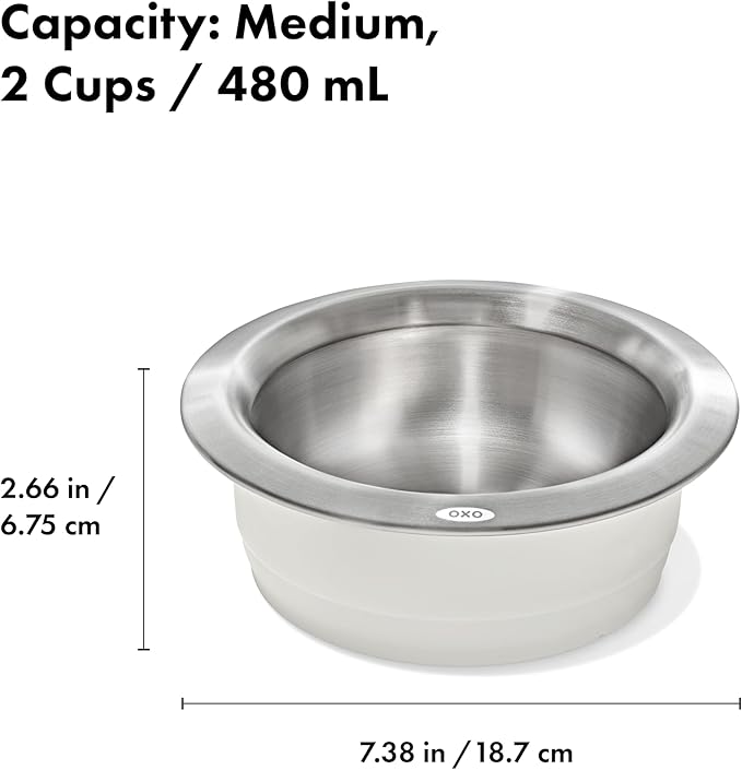 OXO Pet Nonslip Stainless Steel Dog Bowl - Medium, 2 Cup Capacity | Wide Mouth, Weighted Base, Comes Apart for Easy Cleaning, Dishwasher Safe, Cat Bowls - Image 6