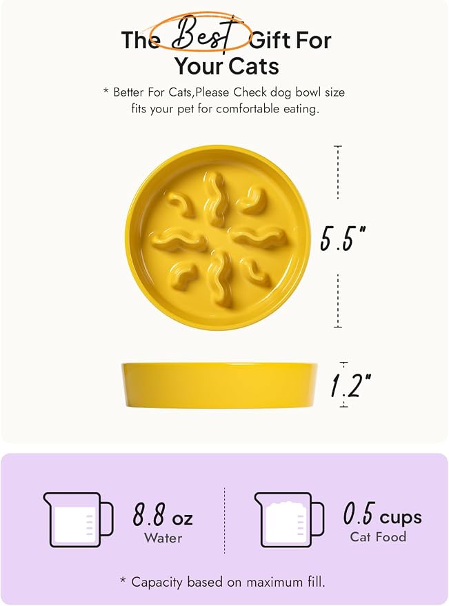 LE TAUCI PET Ceramic Slow Feeder Dog Bowls Small Breed, 0.5 Cups Dog Food Dish for Fast Eaters, Puzzle Bowl for Small Dogs and Cats, 5.5 Inch-Yellow - Image 3