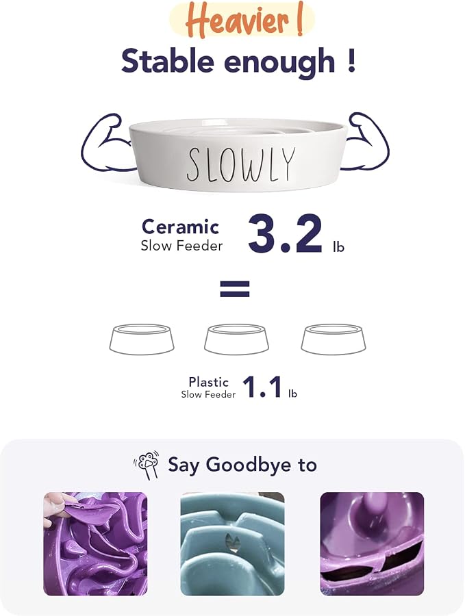 Slow Feeder Dog Bowl - 1.5 Cups Ceramic Puzzle Feeder for Small & Medium Breeds, Maze Design Bowl for Puppy & Fast Eaters, White Pet Dish to Control Eating Speed - Image 3