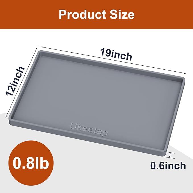 19" x 12" Extra Thick Silicone Mat Waterproof with Raised Edge, Gray | BPA-Free Non-Slip Dog & Cat Food Mat, Feeding Mat for Food and Water Bowls, Spill Proof Mat to Protect Floors - Image 7