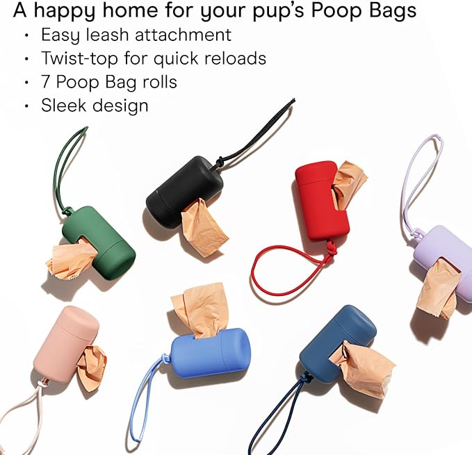 Wild One Dog Poop Bag Holder and Dispenser with Leash Attachment, Leak Proof, Easy Twist Top for Refills, Includes 1 Box Of Bags, Navy - Image 2