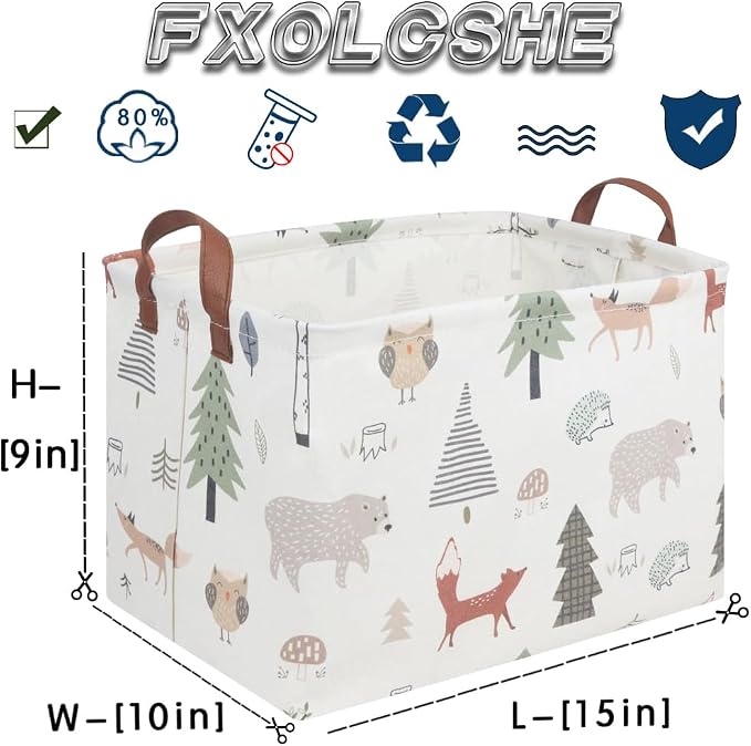 FXOLCSHE Rectangular Animals Basket,Waterproof Storage Bin for Bedroom,Nursery Hamper,Storage Bin for Boys Room Decor,Gift Basket,Animal Room Decor(Animals) - Image 7