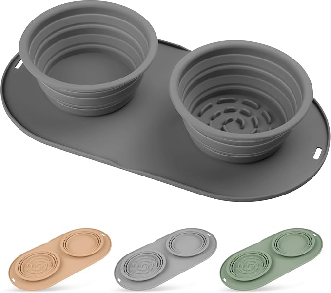Puppy Dog Bowl,Travel Bowls Dog Food Bowls&Dog Water Bowls,No Spills,Collapsible Double Bowl,Suitable for Small and Medium Sized Dogs(Dark Grey) by HOYEHOLA