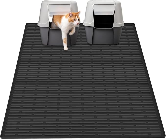 40"x30"(100cmx75cm) Extra Large Silicone Cat Litter Mat, XXL Litter Trapping Mat for Under Litter Box, Non-Slip Waterproof Kitty Litter Catcher, Easy to Clean Mat for Cats, Black by WelcometoULTIBE