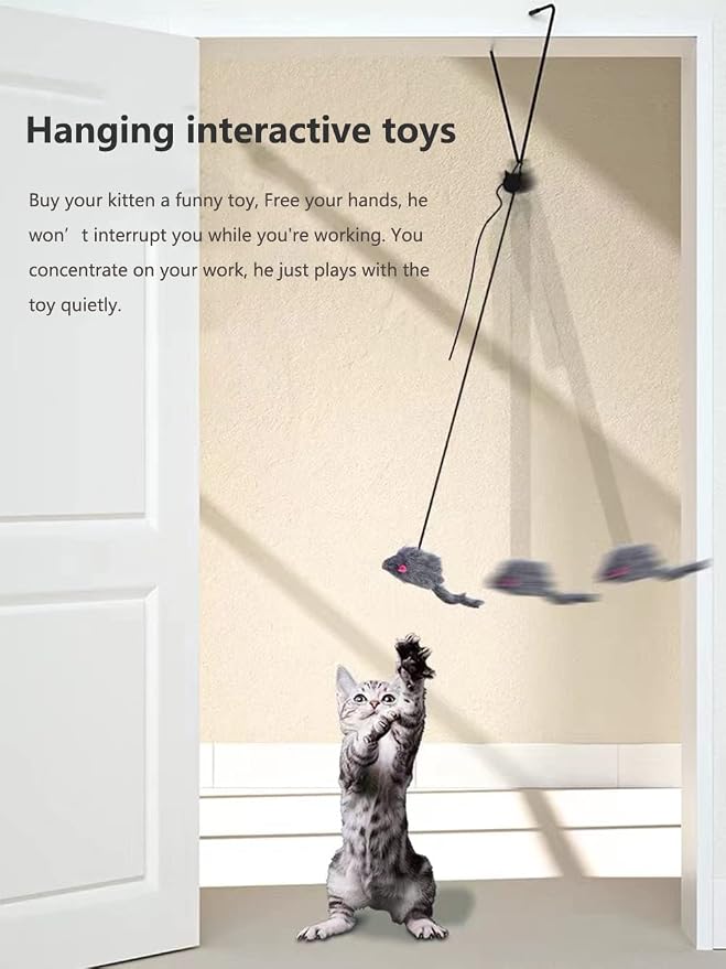 Kalimdor Interactive Cat Feather Toys,Retractable Teaser Toy ，Hanging Interactive Toys for Indoor Cats Kitten Play Chase Exercise, Kitten Mental Exercise Toys (2 Pack) - Image 2