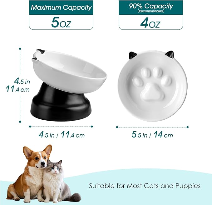 vancasso Slow Feeder Cat Bowls, Ceramic Elevated Slow Feeder Cat Bowls, Raised Food Bowl for Wet Food (Black) - Image 2