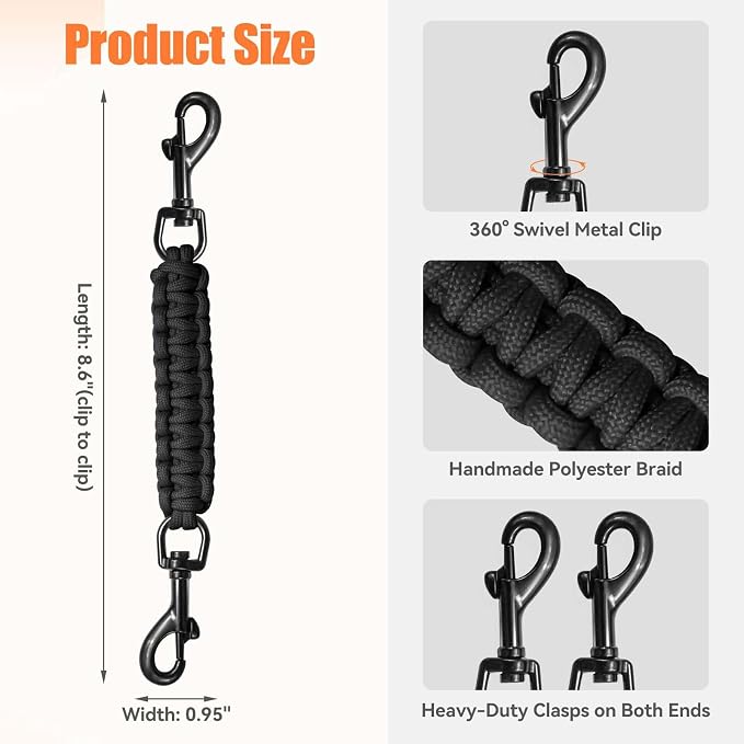 Dog Collar Safety Clip, Collar Companion, Handmade Backup Safety Strap, Double-Ended Clip Leash Connector, Suitable for Dog Harnesses, Prong, Pinch Collars (Black + Army Green, 2 Pack) - Image 3