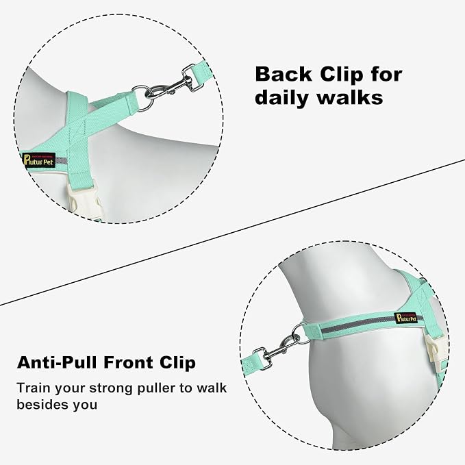 Plutus Pet Cotton Dog Harness and Leash Set, Reflective and Soft Padded, Quick Fit Vest Harness, for Small, Medium and Large Dogs, Light Cyan, XXS - Image 3