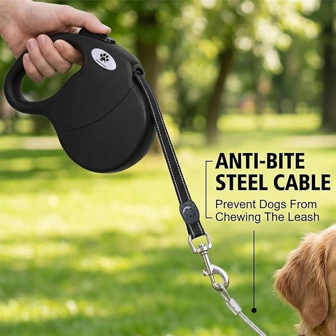 16ft Retractable Dog Leash for Large Breed Dogs up to 110 lbs with a Detachable Chew Proof Extender Wire Ropes (Black L) - Image 2