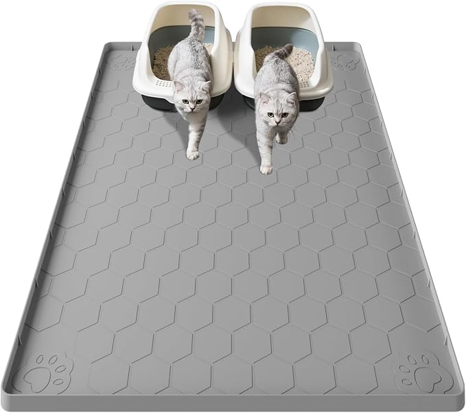 Cat Mat for Litter Box, 40" X 28" Large Silicone Cat Litter Trapping Mat | Waterproof Kitty Litter Mat, Urine-Proof, Easy to Clean, Non-Slip Kitty Scratch Pad for Floor(Gray) by Pawinner