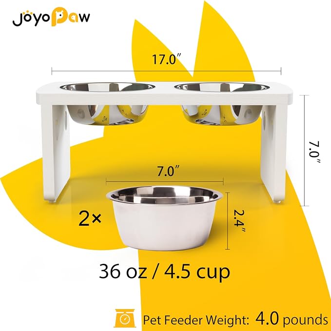 Elevated Dog Bowls, Waterproof Raised Dog Bowl for Medium Dogs, HIPS Poly Lumber Stand with 2 Stainless Steel Bowls, Indoor & Outdoor Use (7'' Tall-40 oz Bowl, White) - Image 2