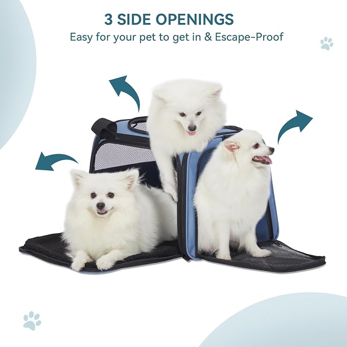 PETSFIT Dog Carrier for Small Dogs, Large, Blue | Soft-sided Pet Carrier, Safety leash included, For Pets Up to 25 Lbs - Image 3