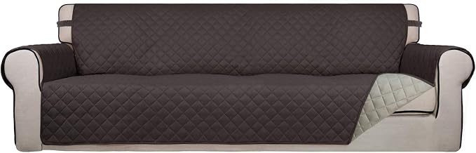 PureFit Reversible Quilted Couch Covers for Dogs Sofa Cover 4 Seater 88" | Chocolate/Beige, Water Resistant Couch Protector, Washable Pet Couch Cover with Non Slip and Elastic Straps For Kids by PureFit