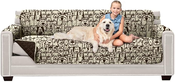 Sofa Shield® Couch Oversize Sofa Slip Cover with Strap, Chocolate Dog Print | Reversible Furniture Protector, Stain and Tear Resistant Cushion Cover, Machine Washable Slipcover for Pets, Cats 70 inch by SofaShield