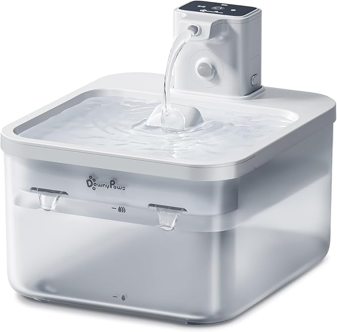 DownyPaws Cat Water Fountain Cordless, Pet Fountain, 84oz/2.5L, White | Wireless Cat Drinking Water Fountains for Cats Indoor, Fursink , Battery Operated, Motion Sensor, Ultra Quiet Pump, BPA-Free by DownyPaws
