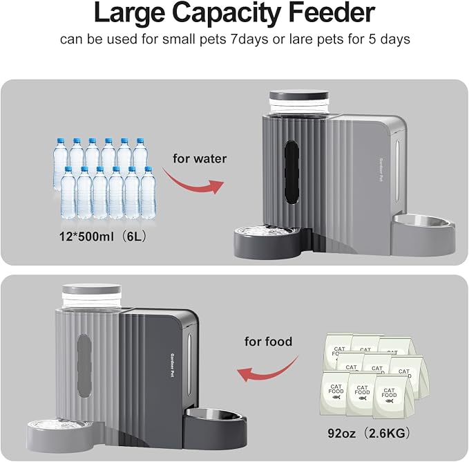 Gardner Pet Automatic Gravity Cat Food Feeder and Water Dispenser Stainless Steel Two-in-One Set Large Capacity Dispenser for Pets Dogs, Puppies, Kittens-(1.6 Gallons x 2) - Image 3
