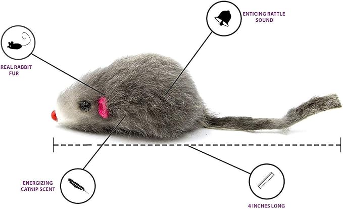 20 Furry Mice with Catnip and Rattle Sound Made of Real Rabbit Fur Interactive Catch Play Mouse Toy for Cat, Pack of 20 Mice - Image 3