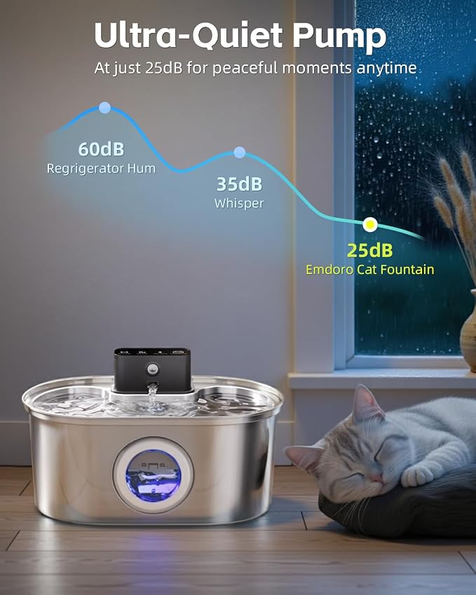 Cordless 3.2L/108oz Stainless Steel Cat Water Fountain Pet Fountain | Rechargeable Pet Water Dispenser - Motion Sensor Activation - Multi-Layer Filtration - Ultra-Quiet Pump (4 Filters) - Image 6