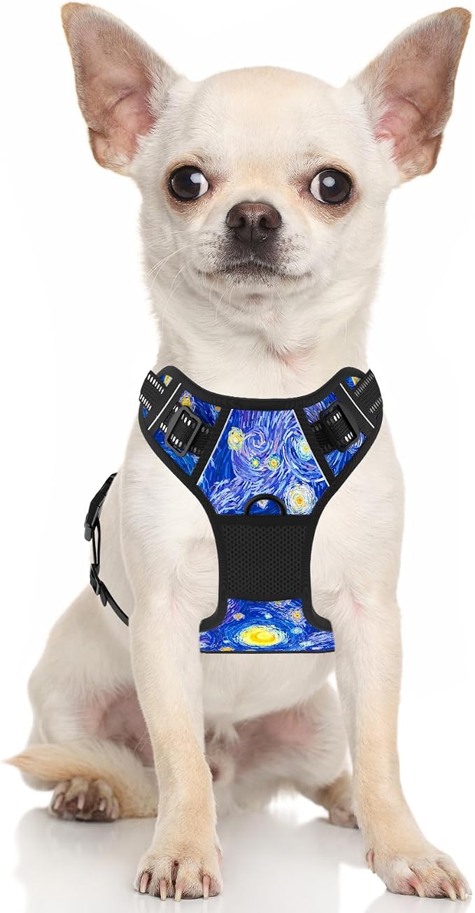 Rnivvi No Pull Dog Harness, Cute Reflective Extra Small Sized Puppy Harness, Adjustable Soft Padded Vest for Small Dogs, Cats, Heavy Duty Pet Vest with Easy Control Handle for Walking, Starry Night - Image 2
