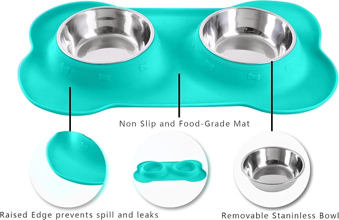 Hubulk Pet Dog Bowls 2 Stainless Steel Dog Bowl with No Spill Non-Skid Silicone Mat + Pet Food Scoop Water and Food Feeder Bowls for Feeding Small Medium Large Dogs Cats Puppies (Medium, Mint Green) - Image 3