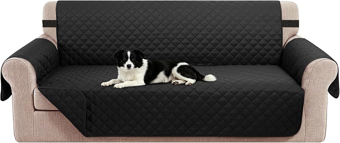 Reversible 4 Seater Sofa Cover 91" Large, Sofa, Black/Black | Couch Cover Furniture Protector with Foam Sticks Elastic Straps Furniture Protector for Pets Children Dog Cat by LuxshareHome