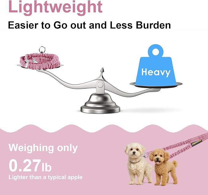 MingXpet 2 Dog Leash, Dog Leash for 2 Dogs, 360° Swivel No Tangle Double Walking Training Leashes for Large Dogs that Pull, Comfortable Shock Absorbing Reflective Bungee, Pink - Image 6