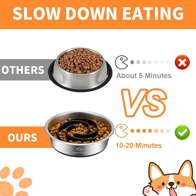 2-in-1 Metal Dog Bowl with Slow Feeder Insert, Stainless Steel Dog Bowls Food Grade 304, Water Food Bowl with Anti-Slip Silicone Base for Small, Medium, Large Dogs - Image 2