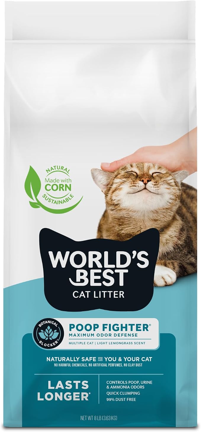World's Best Cat Litter, Poop Fighter, Urine & Poop Odor Defense, 8 lb Bag by WorldsBestCatLitter
