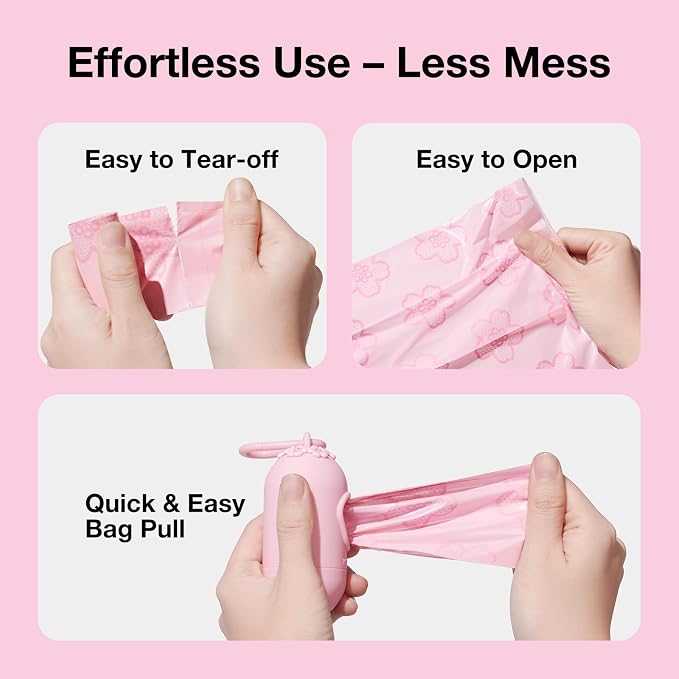 VETRESKA Dog Poop Bag Dispenser with 105 Cherry Blossom Scented Bags | Leak Proof and Extra Thick Pet Waste Bags, 1 Poop Bag Holder and 7 Rolls for Dog Walking and Cats Litter - Image 5