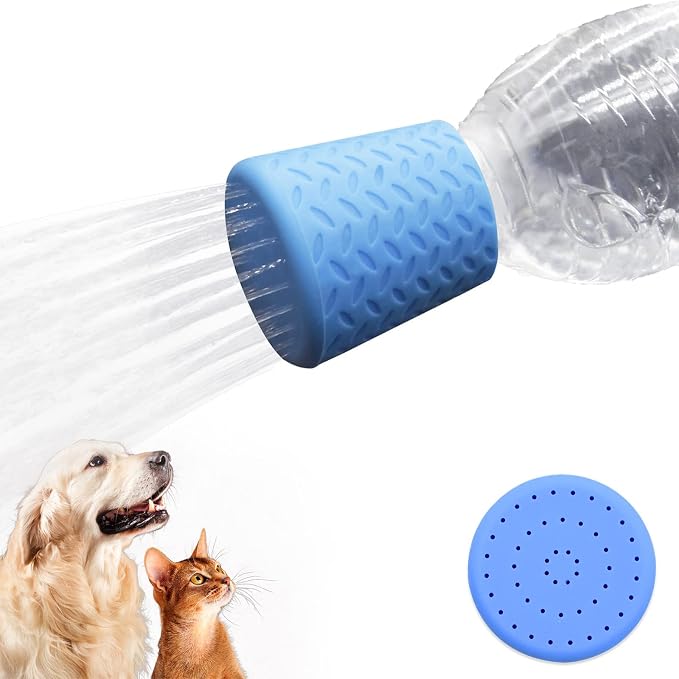 Silicone Dogs Shower Sprayer Head Attachment - Pet Shower Cap Sprinkler | Portable Outdoor Shower Heads for Camping, Hiking, Beach - Fits Most Plastic Mineral Water Bottle, 1 Pack Blue by Bongpuda