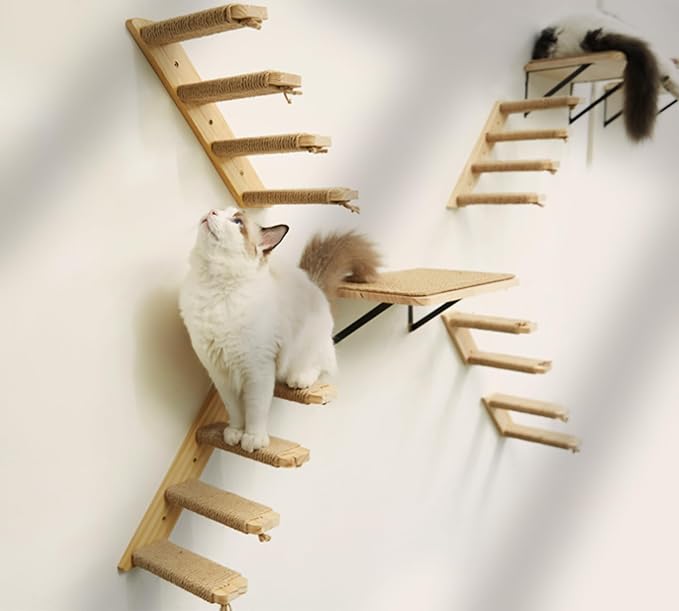Strong Cat Shelves Stairs for Wall Mounted, 1P Cat Shelf& 2PCS 4 Steps Stairway with Sisal Rope Scratching for Cats Perch Platform, Wall Ladder Furniture - Image 2