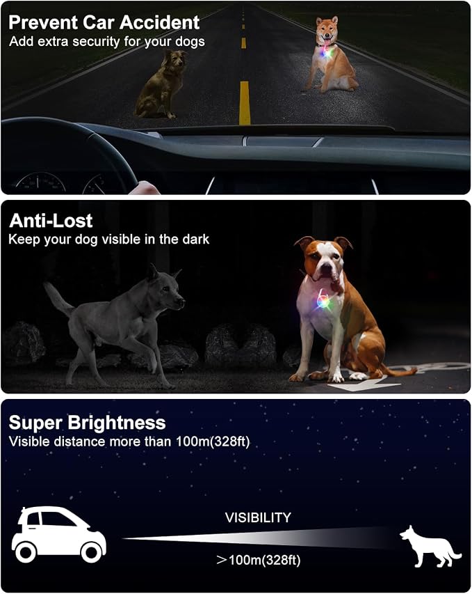 2 Pack Dog Collar Light, 4 Modes Clip On Dog Lights for Night Walking, Glow in the Dark LED Pet Collar Charm, Rechargeable Pet Camping Essentials for Nighttime Running, Cycling, Hiking(White) - Image 7
