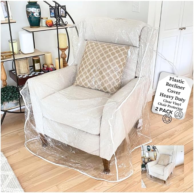 Evelots 2-Pack Clear Vinyl Recliner Covers, Spill-Resistant Protectors | Shields Furniture From Pet Claws, Stains, Dust and Spills, With a Durable Waterproof Design for Everyday Use or Home Storage. by Evelots