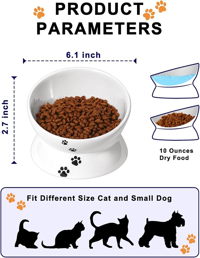 Y YHY Elevated Tilted Cat Bowl, Raised Pet Bowl for Adult Cats or Dogs, Ceramic Food Dish 10 oz, White - Image 3
