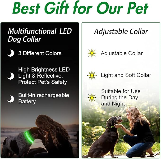 YFbrite Ultra Light Adjustable LED Dog Collar, Light up Dog Collars Rechargeable Glowing in The Dark Collars Visiblity & Safety for Small, Medium, Large Dogs (Green, Small) - Image 6