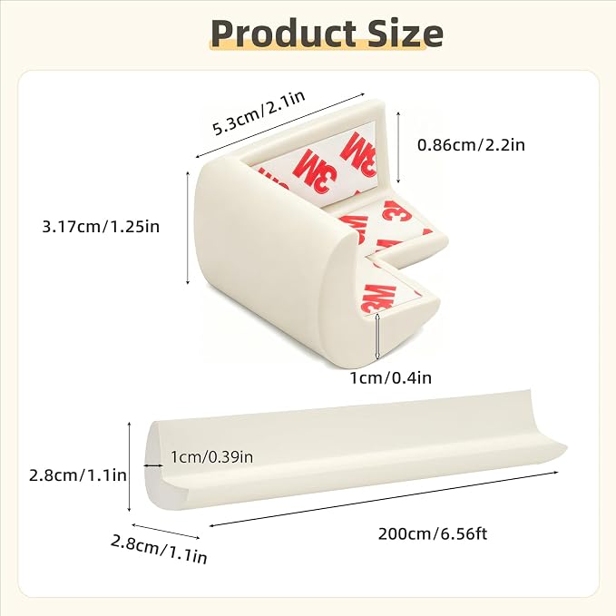 Corner Protector Baby, Baby Proofing Edge Corner Protector, Soft Foam White | Waterproof Foam Cushion with Adhesive Tape ,Corner Protector for Fireplace, Table, Stair, Cabinet (6.6ft Edge + 4 Corners) - Image 3