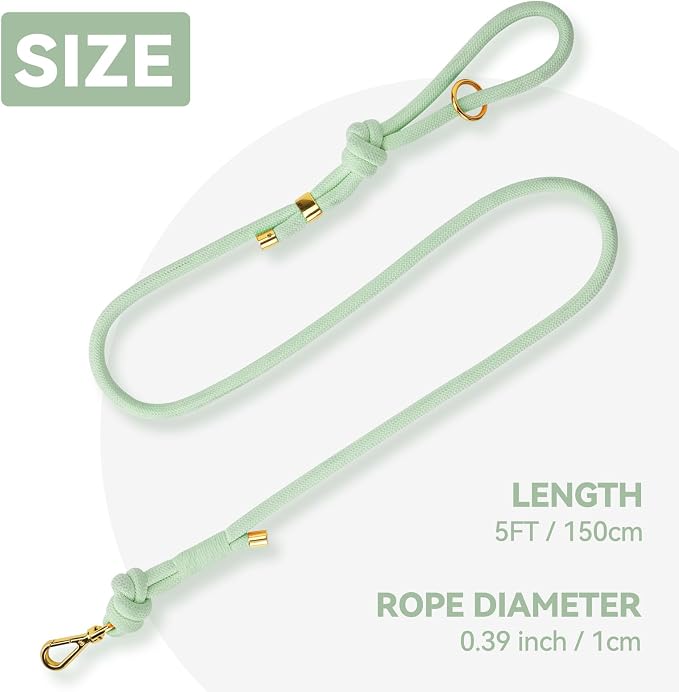 5FT Dog Leash Puppy Cat Rope Lead for Small Medium Large Dogs | Light Green, with Anti-tangle Swivel Clip, Comfortable Non-slip Grip Handle, Ideal for Daily Walks and Training - Image 2