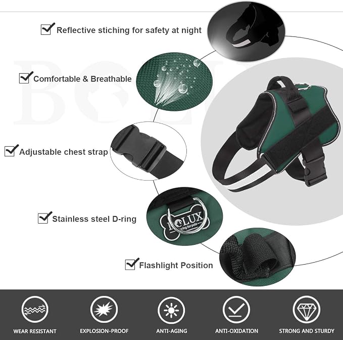 Dog Harness, No-Pull Reflective Dog Vest, Breathable Adjustable Pet Harness with Handle for Outdoor Walking - No More Pulling, Tugging or Choking (Dark Green, S) - Image 2