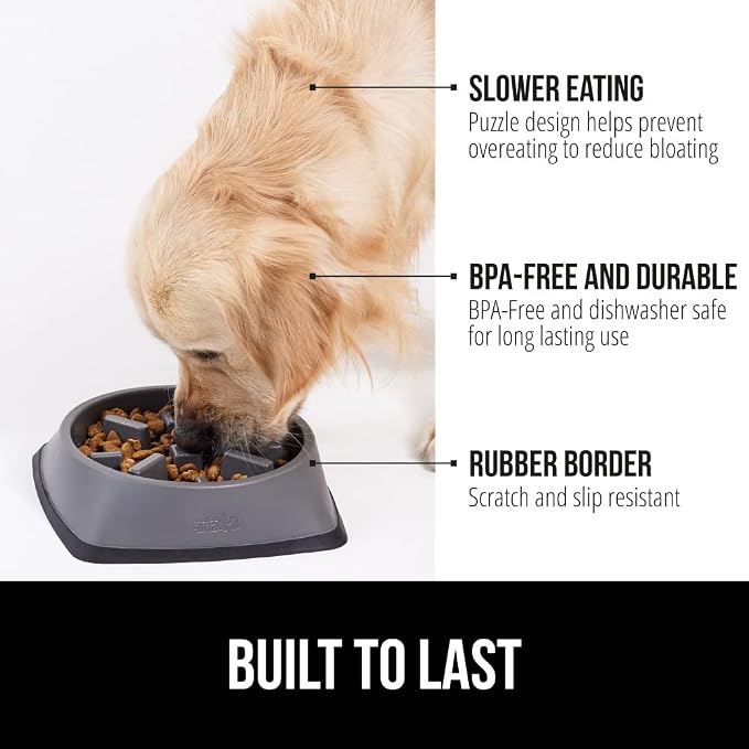 GORILLA GRIP® Patented Slow Feeder Dog and Cat Bowl, BPA Free, 4 Cup Gray | Interactive Puzzle Toy for Food Training Enrichment, Keeps Pets Busy and Prevents Puppy Overeating, All Breeds - Image 2