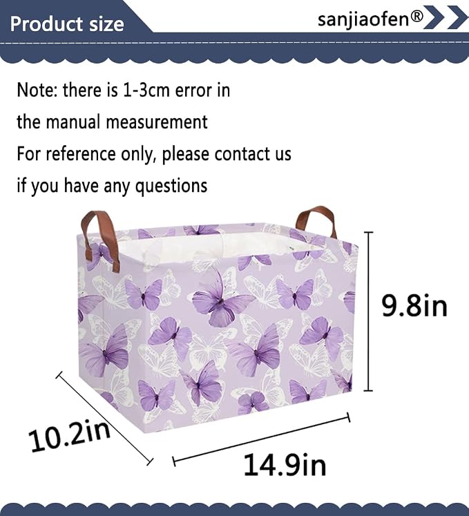 Sanjiaofeng Rectangular Kids Basket Butterfly Storage Bins,Girls Storage Basket with Handles.Clothers,Toys,Books,Kid's Gifts Bins. (Purple Butterfly) - Image 7