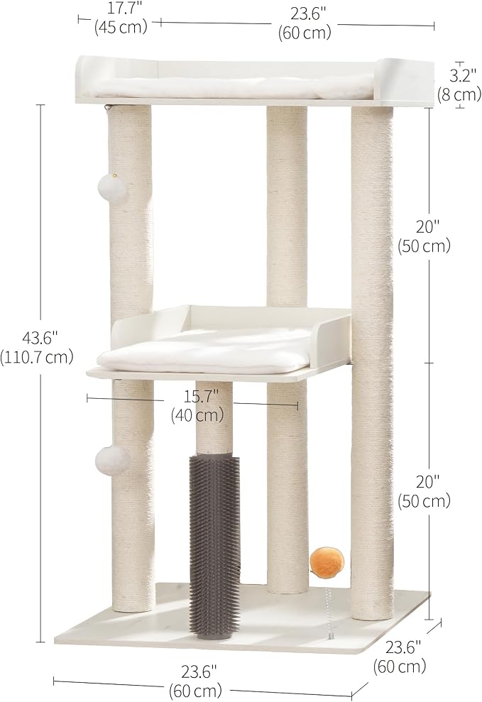 43.7" Cat Tree, Modern Cat Tree Tower, Cat Tower for Indoor Cats Large Adult, Cat Condo with Scratching Post, Large Perch and Removable Pads, White - Image 5