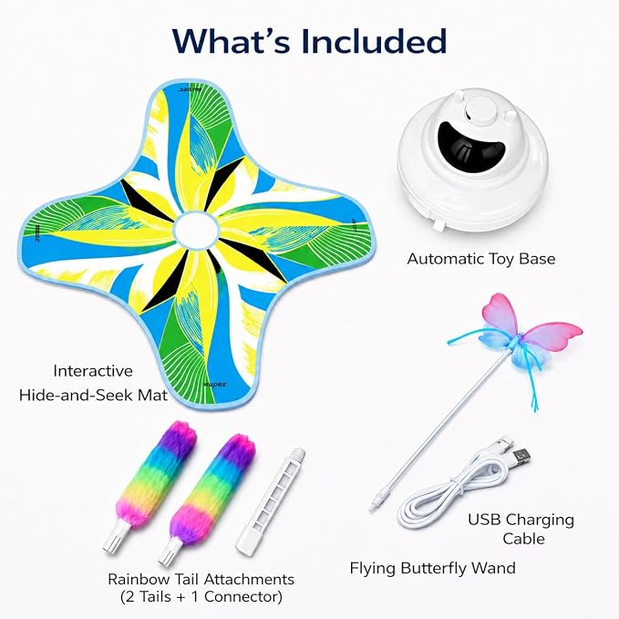 Interactive Cat Toy for Indoor Cats, Rechargeable 3-in-1 Hide and Seek Cat Toy with Spinning Butterfly & Plush Tail, Ultra-Quiet Touch Activated Self Play Cat Exercise Toy for Adult Cats & Kittens | Touch Activated, Spinning Butterfly, Plush Tail, Ultr... - Image 6