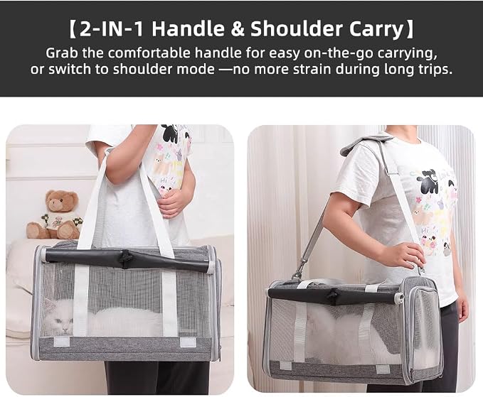 Cat Carrier Soft Sided Dog Carrier Airline Approved Pet Carrier for Small Dog/Cat Bag (17.32" L×10.63" W×9.84" H) with 1 Poop Bags and 5 Pee Pads,Ideal for Medium-Large Cats Small Dogs - Image 8