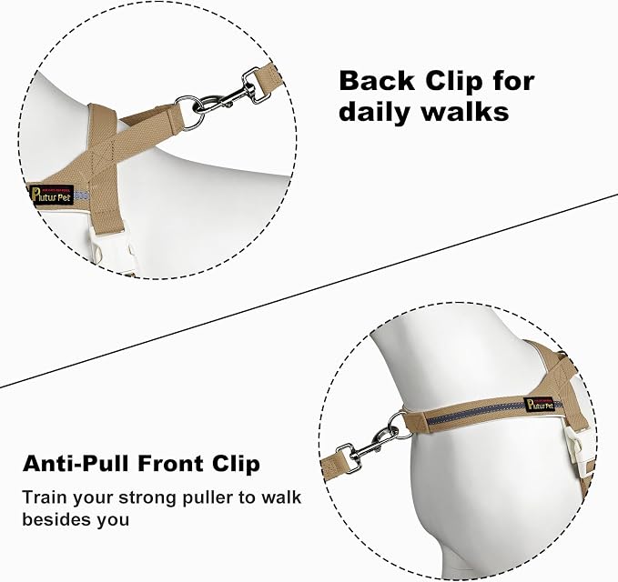 Plutus Pet Cotton Dog Harness and Leash Set, Reflective and Soft Padded, Quick Fit Vest Harness, for Small, Medium and Large Dogs, Beige, XXS - Image 3