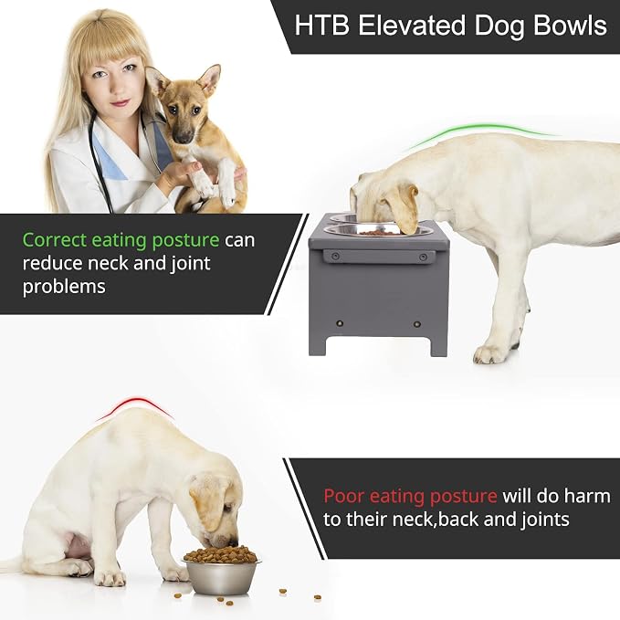 HTB Elevated Dog Bowl Stand with 2 Stainless Steel Bowls-7" H Medium Grey | Raised Dog Bowl Stand, 7"tall, 29 Oz Bowls, for Medium Sized Dogs, Pet-safe, Solid Bamboo - Image 6